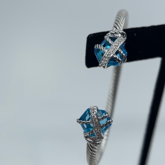 David Yurman Blue Topaz Cable Wrap Bangle - Picture 2 of 9